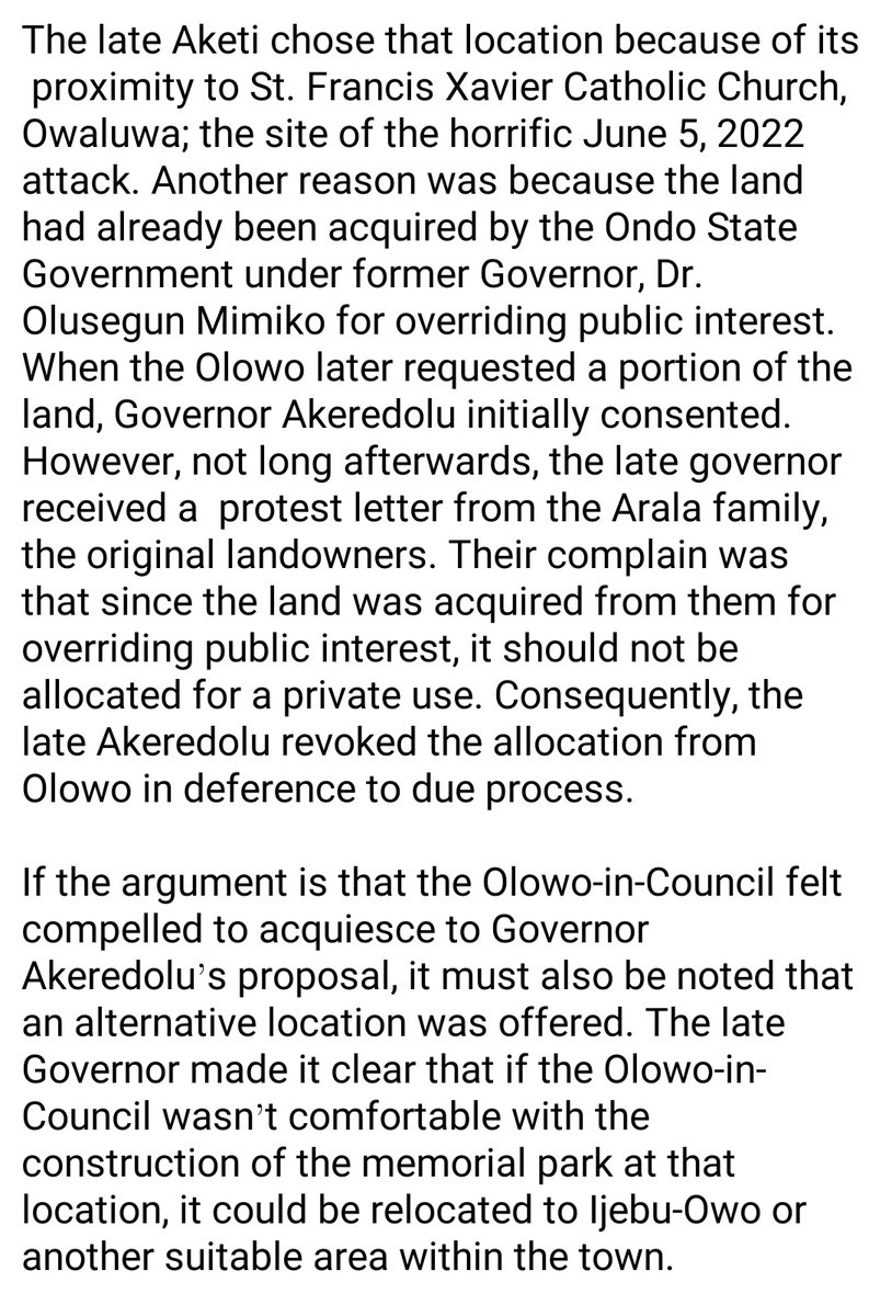 OndoFirstBorn's tweet image. Demolition of Owo Memorial Park: The CPS to Governor Akeredolu has shared that the construction of the park on the land was approved by Olowo & the Olowo-in-council, stressing that Aketi offered another location but they agreed to the chosen site.
The question is; what changed?