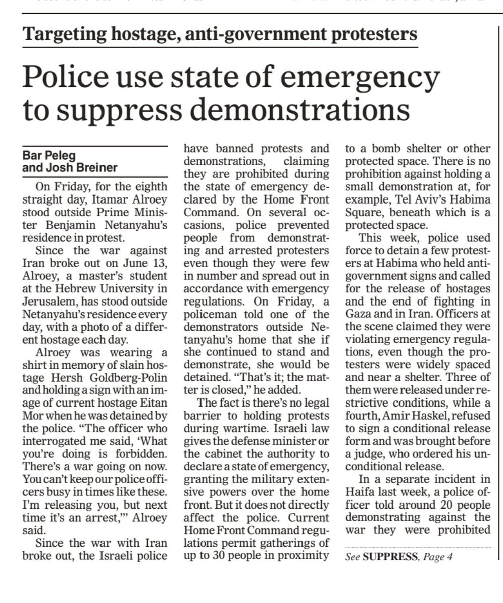 Front page news on Haaretz today. #Israel is facing a new problem at home front, protestors.