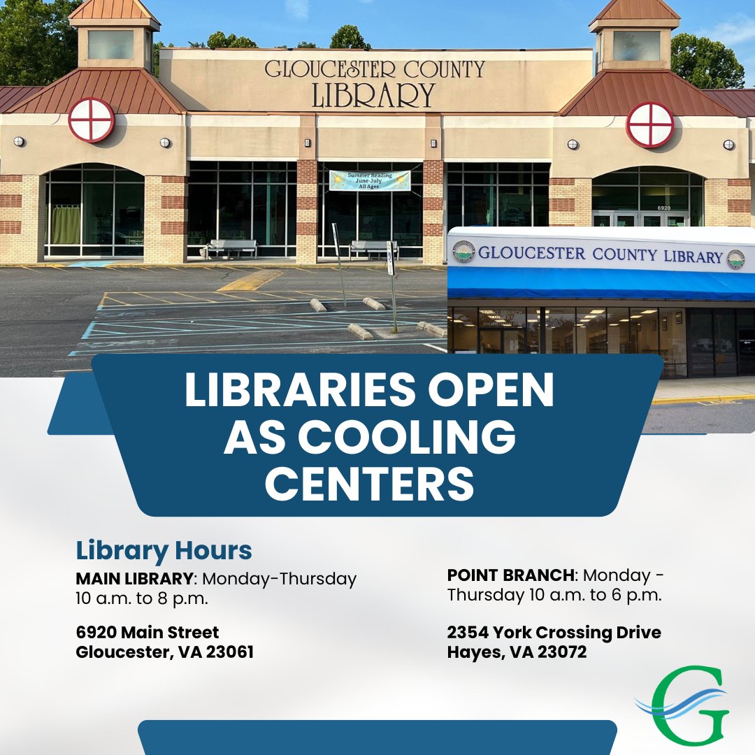 Those needing a break from the extreme heat are welcome to visit either our Main Library or Point Branch during regular hours this week!  Check out a good book, or enjoy free wireless internet access while you cool off!