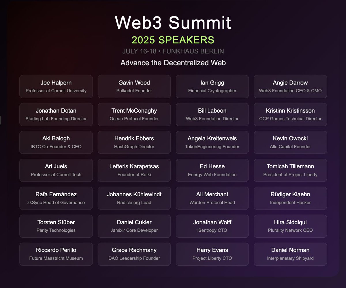ET ⚡️ (@et90266) on Twitter photo The Web3 Summit lineup is STACKED w/ speakers from both inside and outside of the Polkadot ecosystem.
More names being added soon!
There's no better place to connect w/ the gigabrains building the future of the decentralized web.
Do you have your ticket yet?
<a href="/Web3summit/">Web3 Summit</a> The Web3 Summit lineup is STACKED w/ speakers from both inside and outside of the Polkadot ecosystem.
More names being added soon!
There's no better place to connect w/ the gigabrains building the future of the decentralized web.
Do you have your ticket yet?
<a href="/Web3summit/">Web3 Summit</a>