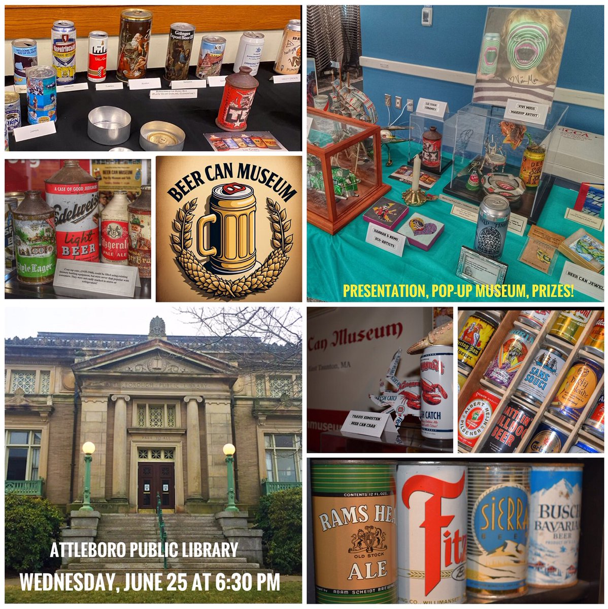 beercanmuseum's tweet photo. See you Wednesday evening, Attleboro, Massachusetts!! Looking forward to it! #beercanmuseum @TheSunChronicle #attleboropubliclibrary https://t.co/ccvJ6LYVmg