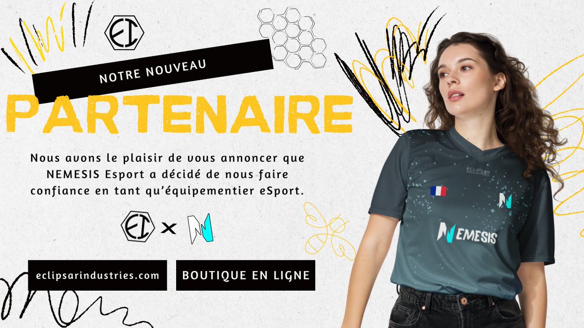 Eclipsar Industries SAS (@eclipsarteam) on Twitter photo 🚨 𝐍𝐎𝐔𝐕𝐄𝐀𝐔 𝐏𝐀𝐑𝐓𝐄𝐍𝐀𝐑𝐈𝐀𝐓
On est fiers de vous annoncer que <a href="/NemesisE_Sport/">Nemesis E-Sport</a> rejoint la ruche 🐝
👉 Ils nous font confiance pour les équiper sur toute la saison.
Tissu de qualité, éthique, pas chère = signé Eclipsar Industries.
Bienvenue à eux. Let’s grind.
🛒 🚨 𝐍𝐎𝐔𝐕𝐄𝐀𝐔 𝐏𝐀𝐑𝐓𝐄𝐍𝐀𝐑𝐈𝐀𝐓
On est fiers de vous annoncer que <a href="/NemesisE_Sport/">Nemesis E-Sport</a> rejoint la ruche 🐝
👉 Ils nous font confiance pour les équiper sur toute la saison.
Tissu de qualité, éthique, pas chère = signé Eclipsar Industries.
Bienvenue à eux. Let’s grind.
🛒