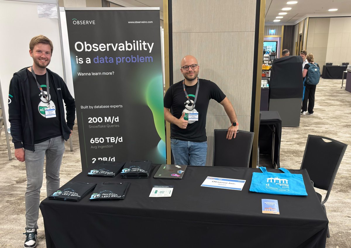 Observe_Inc's tweet photo. Observe is sponsoring SIGMOD this week in Berlin 🇩🇪

Stop by our booth 14 to:
➡️ Chat about observability and data architectures
➡️ See a live demo
➡️ Grab some swag

Let’s talk logs, scale, and distributed systems.
#Observability #DataManagement #DatabaseSystems https://t.co/wMaNhgJchv