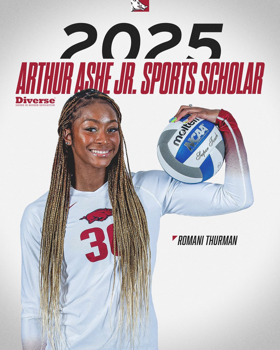 RazorbackVB's tweet image. Classroom ✅
On the court ✅
In the community ✅
Mani checks all the boxes! Congrats to 3️⃣0️⃣ on being named a 2025 Arthur Ashe Jr. Sports Scholar 👏
