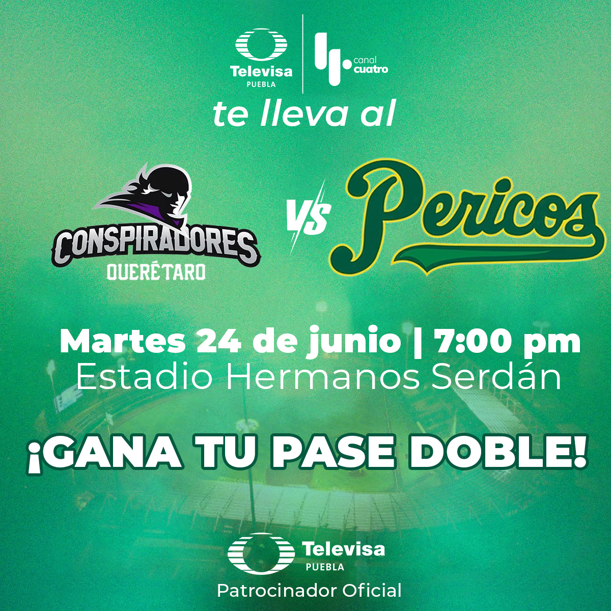 ¡Televisa Puebla te lleva al juego 1 entre Conspiradores y Pericos! 🔥🎟️⚾️ Síguenos, dale ❤️, RT y dinos con quién asistirás al partido. Tienes hasta las 7:00 pm para participar.