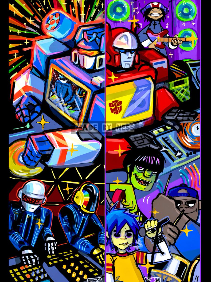 Nessmadethis's tweet image. Finished this!
Soundwave/Daft Punk vs Blaster/Gorillaz
(Results show the majority vote for Soundwave/Daft Punk...so far.)