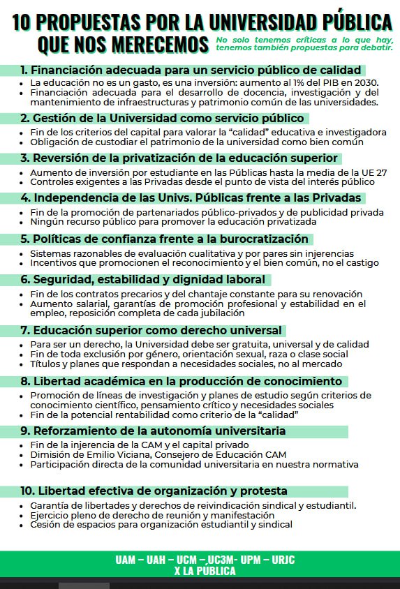 La lucha sigue! Por una Educación Pública y de Calidad!💚
#Salvemoslapublica #lapublicasedefiende #defiendelaUCM #ALasCallesPorLaPública
<a href="/EVicianaDuro/">Emilio Viciana</a>, <a href="/joaquingoyache/">Joaquingoyache</a>,
<a href="/DianaMorantR/">Diana Morant</a>,<a href="/Pilar_Alegria/">Pilar Alegría</a>
<a href="/MADRID/">Ayuntamiento Madrid</a>,<a href="/UCMporlaPublica/">UCM por la Pública</a>