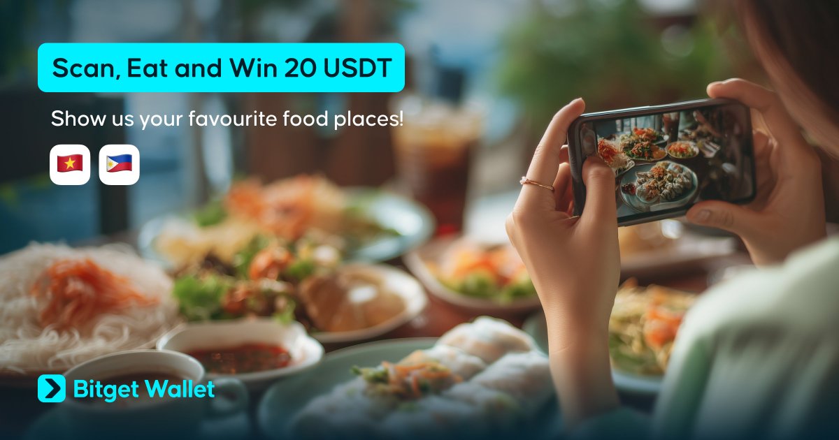Bitget Wallet 🩵 (@bitgetwallet) on Twitter photo Calling all foodies in 🇻🇳 & 🇵🇭! Show us your fav food spots that accept QR payment.
20 best entries will share $400 USDT.
1⃣ Pay with Bitget Wallet
2⃣ Film the process (payment + food)
3⃣ Post + tag <a href="/BitgetWallet/">Bitget Wallet 🩵</a> & #CryptoEveryday on X
🌟 +Points for creativity
Let's go! 🤳🍲 Calling all foodies in 🇻🇳 & 🇵🇭! Show us your fav food spots that accept QR payment.
20 best entries will share $400 USDT.
1⃣ Pay with Bitget Wallet
2⃣ Film the process (payment + food)
3⃣ Post + tag <a href="/BitgetWallet/">Bitget Wallet 🩵</a> & #CryptoEveryday on X
🌟 +Points for creativity
Let's go! 🤳🍲