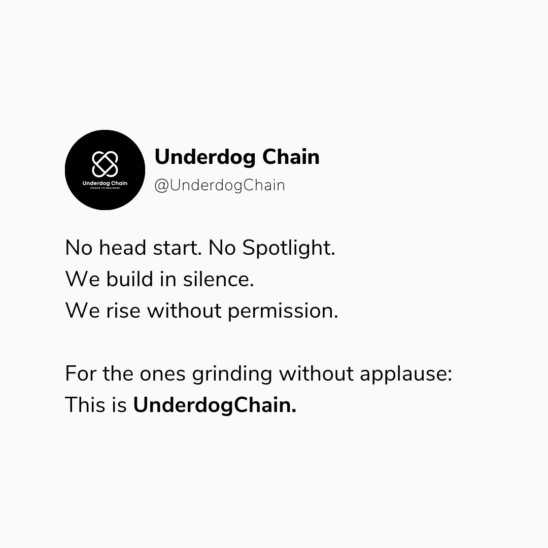 ItsMeUltron's tweet photo. Forget the hype.
Follow @UnderdogChain to get real stories from Web3’s silent grinders.
The ones who build for the long game.
Stay updated. Stay inspired. #BuiltByGrit #UnderdogChain #Web3Underdogs https://t.co/ChURg96f2p