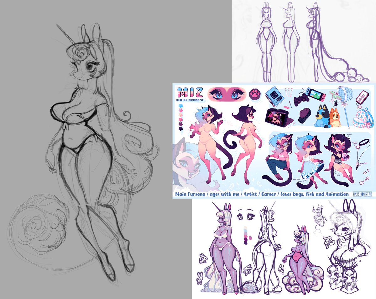 Another try at drawing my unicorn girl ref💜