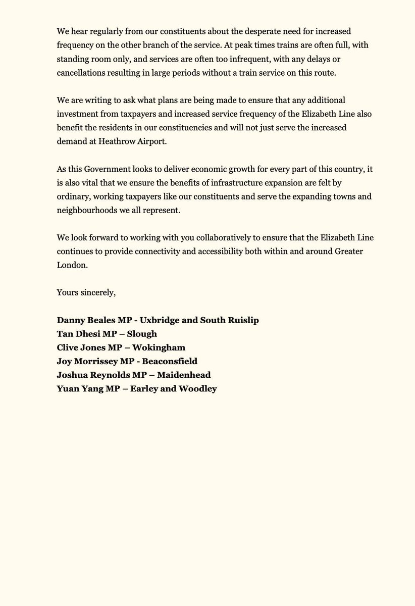 I, alongside 5 other MPs, have written to the Mayor of London and Rail Minister about the need for more frequent Elizabeth line trains on the West Drayton branch. With nearly twice the passengers of the Heathrow branch, Uxbridge &amp; South Ruislip must be served fairly.