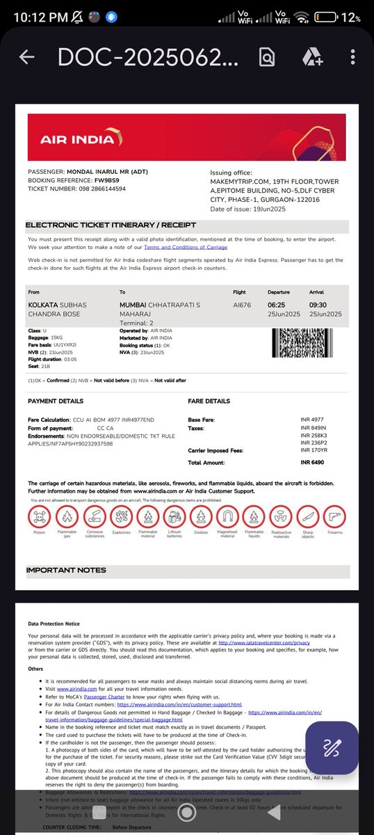 MithunSecure's tweet photo. @airindia 
I prey to God all  AIRINDIA flight should be crashed.
My pnr FW9BS9. My flight is cancelled by operational reason. And 25th flight as new flight.
I just show my id in chek in counter, and without permission cancel my booking.
Hate AI.
New tkt Rs. 20k
Who is Responsbl https://t.co/m6dxUpocKI