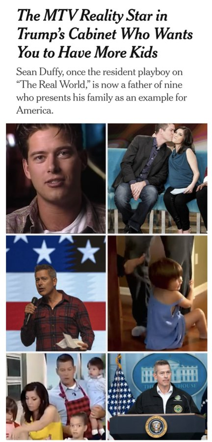 Who thinks Transportation Secretary Sean Duffy, a married pro-life father of 9, is a GREAT example for America?
