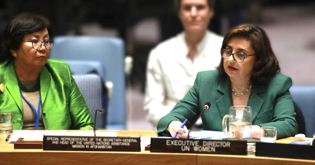 unwomenchief's tweet image. The systematic oppression of 20 million people because they are women is utterly unacceptable.
78% of Afghan women aged 18-29 are not working or studying.
At #UNSC I urged to live up to promises made to the women & girls of #Afghanistan.
My remarks: unwomen.org/en/news-storie…