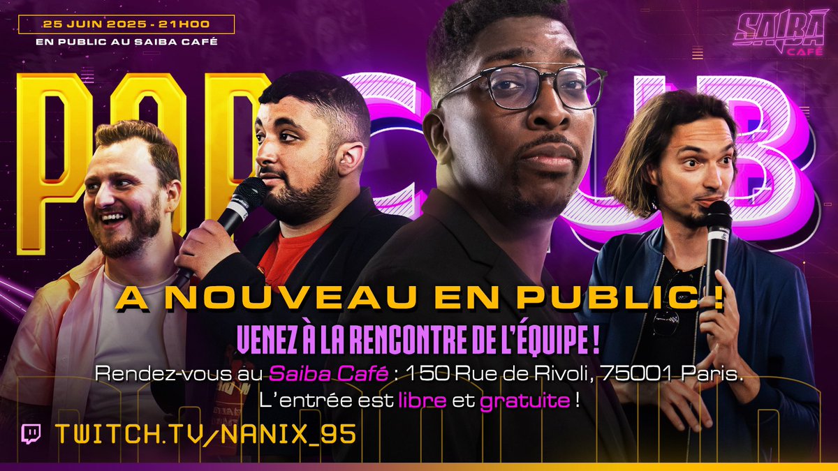 Nanix95's tweet image. 🚨Pas de repos pour les braves🚨
PopClub est de retour ce mercredi à l’ @espotparis toujours EN PUBLIC et toujours EN DIRECT pour le round 2!
L’entrée est TOUJOURS gratuite et on vous attend encore nombreux… avec des surprises!
Feat @OlivierBellelle @Dr_Why_Not et 1jour1film!
