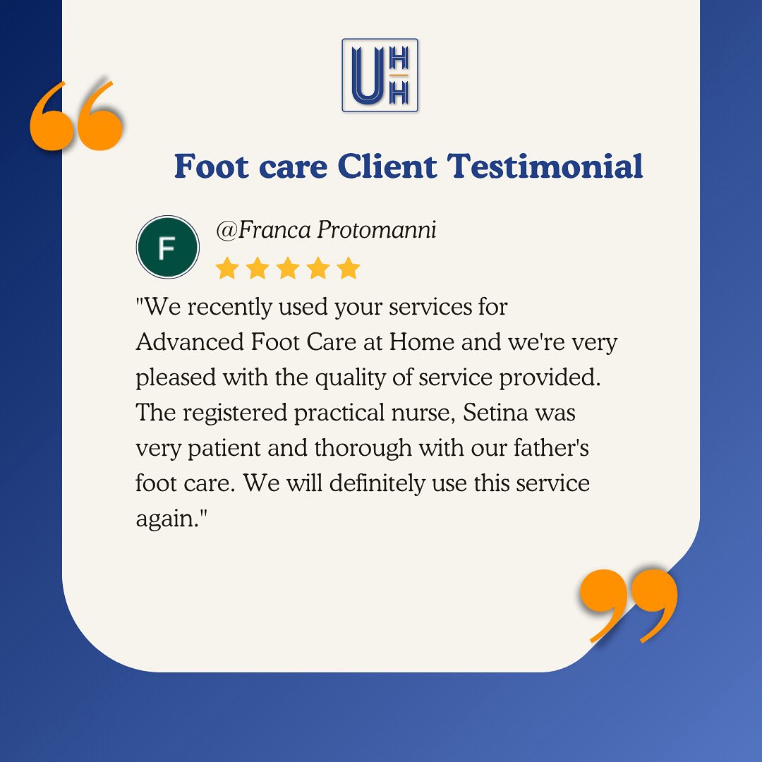 UNVHealthHub's tweet photo. 📍 Foot Care at Home 💙👣

👣 In-home nursing foot care
🏡 Comfort in your own home

📞 Book your visit today and experience the difference!
#FootCareAtHome #SeniorCare #NursingCare #InHomeHealthCare #PatientCare #FootHealth #RPN #OntarioNurses #ClientTestimonial https://t.co/mNxeIyFBUr