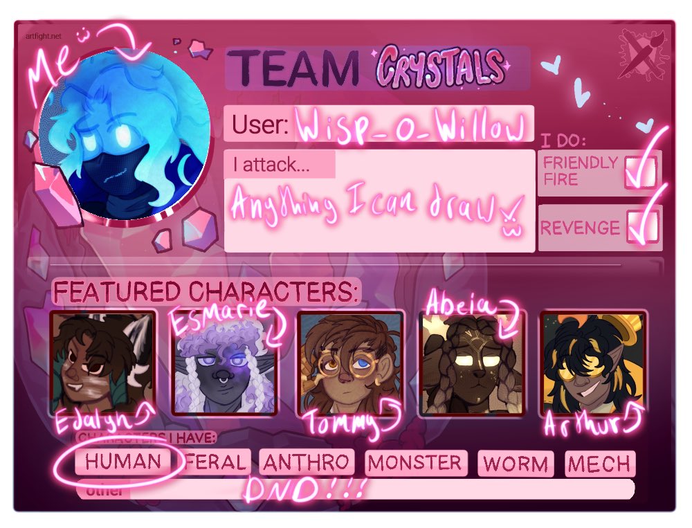 ArchiveWisp_'s tweet image. OKAY SECOND TRY ARTFIGHT YIPPIEEEEEEE #Artfightteamcrystals #artfight2025
