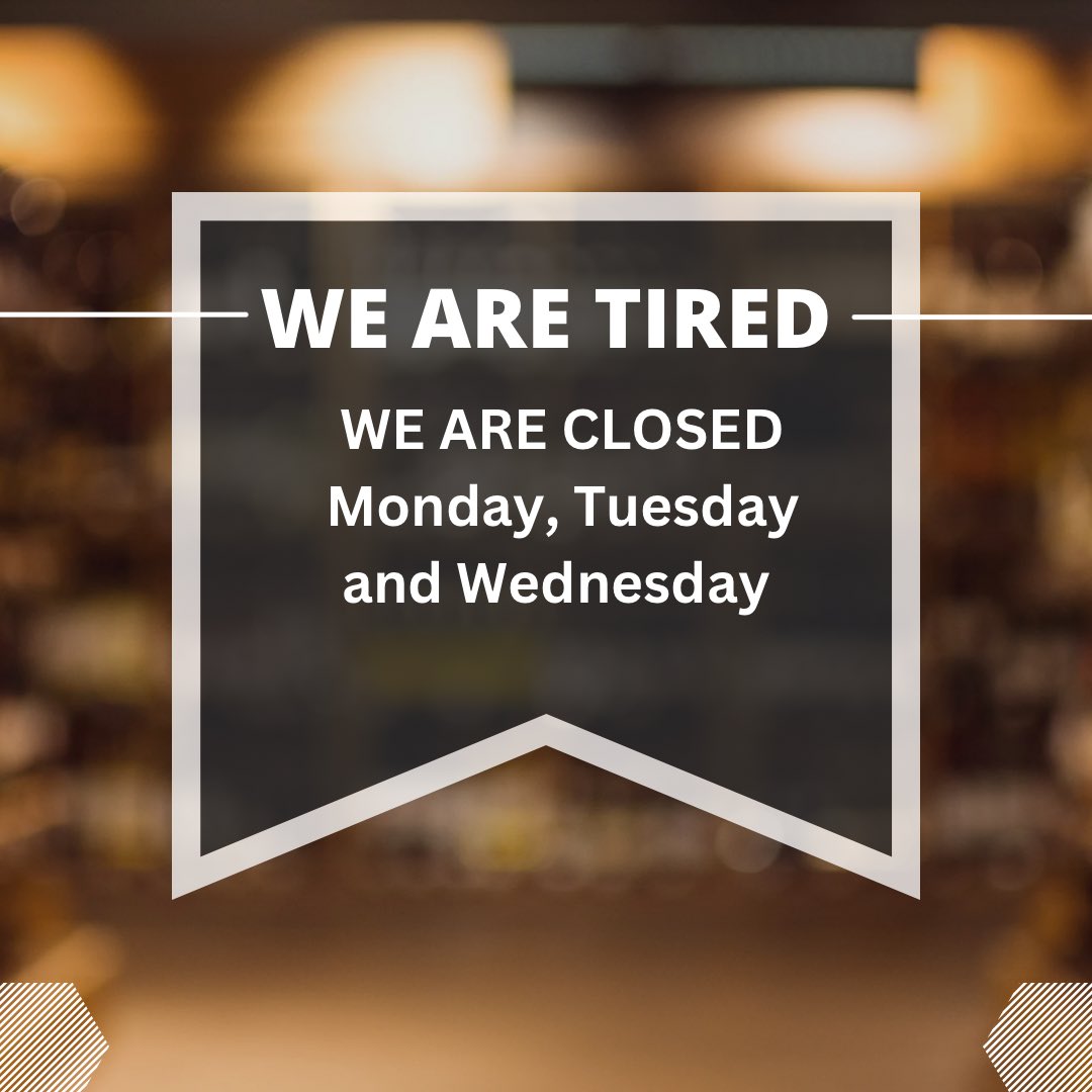 We had an incredible CWS this year, our team worked so incredibly hard. We are closed Monday, Tuesday and Wednesday to give everyone some much deserved recoup time!