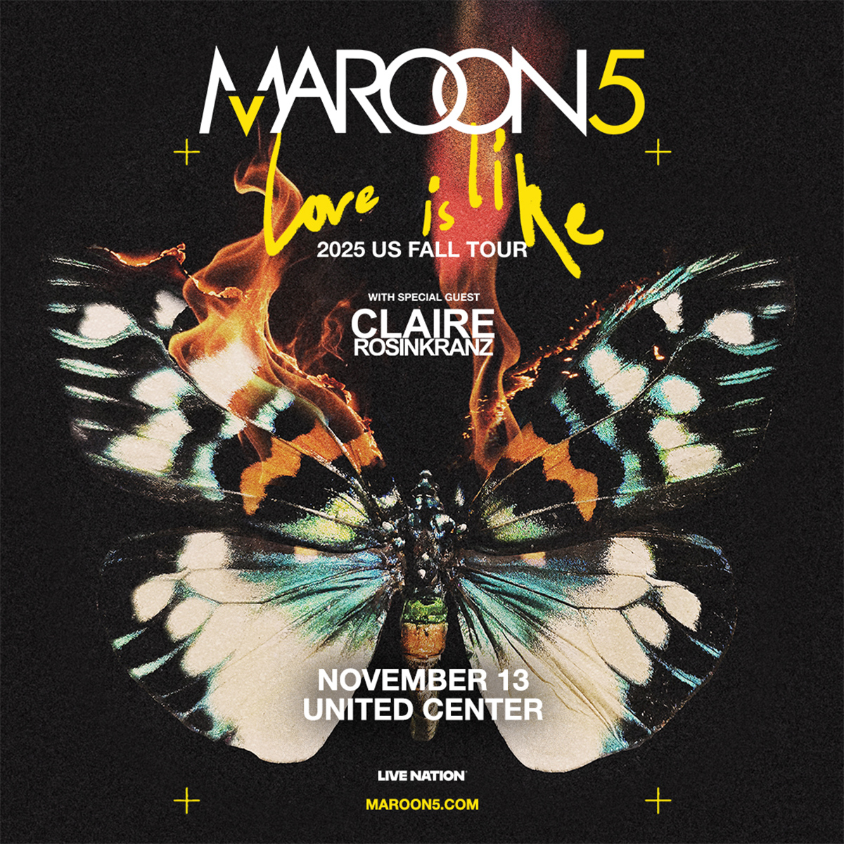 JUST ANNOUNCED: @Maroon5 is bringing their LOVE IS LIKE Tour to United Center on November 13! Grab your tickets this Friday, June 27th @ 10AM and pre-order their 8th studio album Love Is Like today!

🎫: unitedcenter.com/maroon5