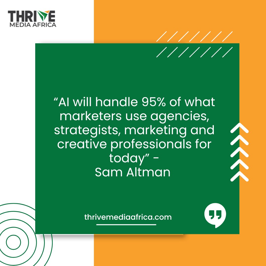ThriveMediaHQ's tweet image. The future is already here and it's reshaping the marketing and creative industry.
At Thrive Media Africa, we are not resisting the change, we are leveraging it.
Are you ready to market smarter, not harder?