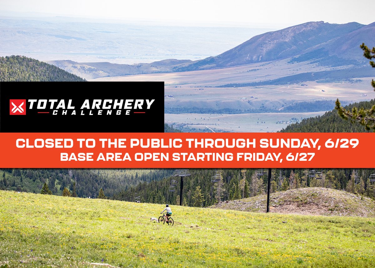 Hey everyone! Please be aware that Red Lodge Mountain is CLOSED through Sunday to the public for the Total Archery Challenge. Setup has begun and will continue throughout the week.

The Base area will open up for guests on Friday, but lift access will remain closed.