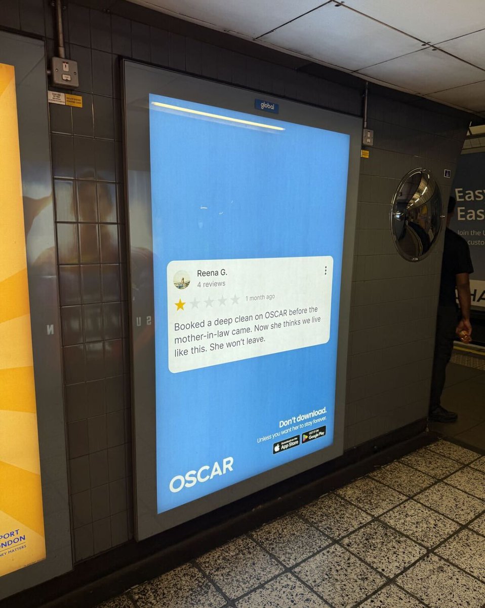 MonsterMedia__'s tweet photo. Help is on the way with OSCAR!

From the London Underground, to billboards and the world’s biggest digital advan, OSCAR is quite literally taking over London.

OSCAR is the #1 home services app that connects you with professionals for repairs, cleaning, and more… get started today and never waste time searching for help with your home chores again!

#OOH #London #OSCARApp