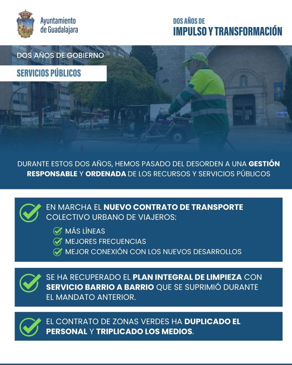 GuadalajaraAyto's tweet photo. 💜🚀 Dos años de impulso y transformación de #Guadalajara.
🤝🏻 Durante estos dos años, hemos pasado del desorden y de una situación caótica, a una gestión #responsable y #ordenada de los recursos y servicios públicos. https://t.co/AASwcmQl9F