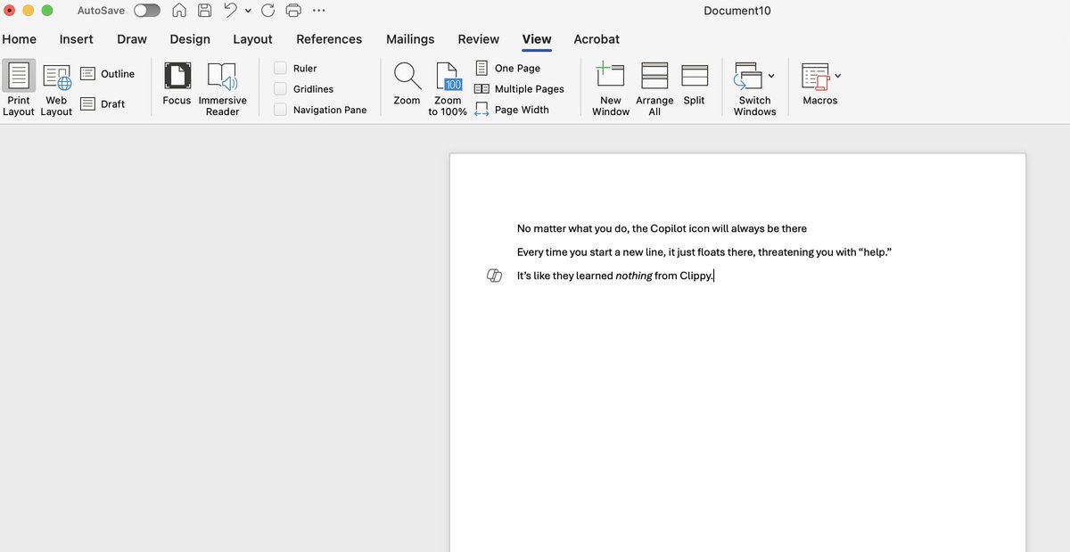 Just canceled my <a href="/Microsoft/">Microsoft</a> <a href="/Office/">Microsoft Office</a> subscription because of Copilot.

For some boneheaded reason they made it mandatory. You literally can not turn it off if you want to be left alone. 

Switching to Notion and Discord instead of Teams, and Libre Office for work.