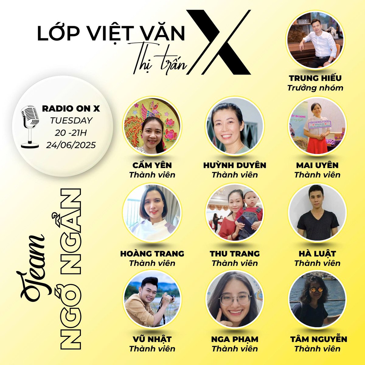 Nguyễn Trung Hiếu (@trunghieu_35) on Twitter photo Mời anh chụy em nghe Team Ngớ Ngẩn tâm sự đời tư. Những người "Ngấn Ngở" nhứt thị trấn X.
<a href="/CamYen_Official/">Cẩm Yên</a> <a href="/TrangnguyenJade/">Nguyễn Thị Thu Trang|Chainlog</a> <a href="/Nga_Pham_97/">Nga Phạm</a> <a href="/phanvunhattt/">PHAN VŨ NHẬT | NATHAN</a> <a href="/Maiuyen1208/">Mai Uyên</a> <a href="/sofiatamnguyen/">Sofia Nguyễn</a> <a href="/TRUNGHIEU_35/">Nguyễn Trung Hiếu | Harry</a> <a href="/Tara_2291/">Hoàng Trang| Tara</a> <a href="/huynhduyenan/">Duyên An</a> <a href="/Luatnguyenvn/">Luật Nguyễn | Lester</a> Mời anh chụy em nghe Team Ngớ Ngẩn tâm sự đời tư. Những người "Ngấn Ngở" nhứt thị trấn X.
<a href="/CamYen_Official/">Cẩm Yên</a> <a href="/TrangnguyenJade/">Nguyễn Thị Thu Trang|Chainlog</a> <a href="/Nga_Pham_97/">Nga Phạm</a> <a href="/phanvunhattt/">PHAN VŨ NHẬT | NATHAN</a> <a href="/Maiuyen1208/">Mai Uyên</a> <a href="/sofiatamnguyen/">Sofia Nguyễn</a> <a href="/TRUNGHIEU_35/">Nguyễn Trung Hiếu | Harry</a> <a href="/Tara_2291/">Hoàng Trang| Tara</a> <a href="/huynhduyenan/">Duyên An</a> <a href="/Luatnguyenvn/">Luật Nguyễn | Lester</a>
