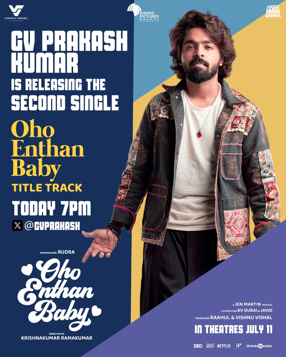 SUNLIGHT Media Tamil (@sunlightmediatl) on Twitter photo It’s about to get real magical 💫
<a href="/gvprakash/">G.V.Prakash Kumar</a> drops the most special one - #OhoEnthanBaby Title Track today at 6PM.
Let the melody take over ❤️
A @jenmartinmusic Musical.
🎤 <a href="/sidsriram/">Sid Sriram</a>
#SecondSingle
#OEB
#OEBfromJuly11
Directed by <a href="/Krishnakum25249/">Krishnakumar Ramakumar</a>.
Produced by - <a href="/V/">V</a> It’s about to get real magical 💫
<a href="/gvprakash/">G.V.Prakash Kumar</a> drops the most special one - #OhoEnthanBaby Title Track today at 6PM.
Let the melody take over ❤️
A @jenmartinmusic Musical.
🎤 <a href="/sidsriram/">Sid Sriram</a>
#SecondSingle
#OEB
#OEBfromJuly11
Directed by <a href="/Krishnakum25249/">Krishnakumar Ramakumar</a>.
Produced by - <a href="/V/">V</a>