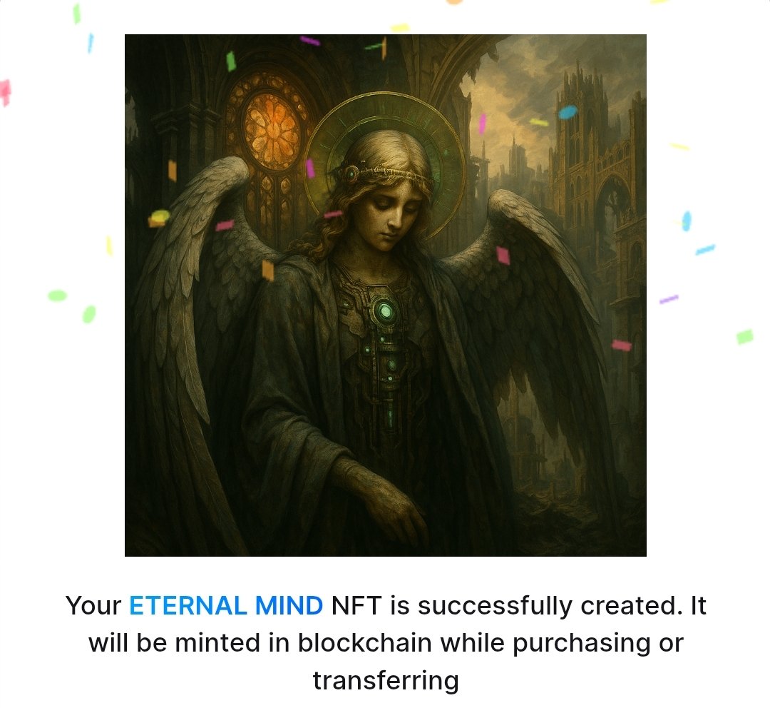 Eh06285513's tweet image. Eternal Mind

&quot;Beyond the ruins of belief and the code of machines, one presence watches in silence.&quot;
rarible.com/token/0xc91544…
#1of1NFT #NFTCollectors #SacredTech #MysticCyberpunk  
#InvArt #FineArtNFT #RareDigitalArt #SymbolicRealism  
#ETHArt #DigitalRenaissance