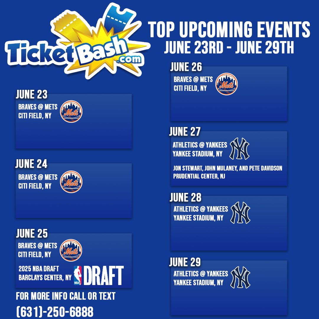 TicketBash1's tweet photo. Our Top Upcoming Events From June 23rd to June 29th! 🎟️💥
Don’t miss out — grab your tickets with NO service fees at https://t.co/PA6JPjzaG8!

#TicketBash #NoServiceFees #CheapTickets #EventWeek #LiveEvents #TicketDeals https://t.co/AJ2mSDxKc3