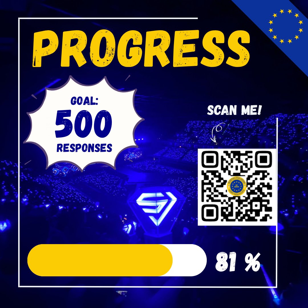 🎉 UPDATE PROGRESS 🎉

We've reached 81% of 500 target responses to our survey (quote)! 🎉
Please keep sharing this for as many reponses as possible! 🙏
Can we make that Super Show happen, ELF? 🔥

SUPER SHOW 10 IN EUROPE
#WeWantSS10inEurope
<a href="/SJofficial/">SUPER JUNIOR</a> <a href="/SMTOWNGLOBAL/">SMTOWN</a> #SUPERJUNIOR