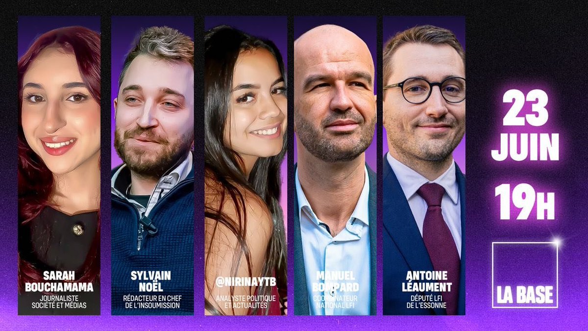 L'insoumission (@l_insoumission) on Twitter photo 🔴 Le retour de La Base, c'est maintenant !
Avec <a href="/mbompard/">Manuel Bompard</a>, <a href="/ALeaument/">Antoine Léaument 🇫🇷</a>, <a href="/Nirinaytb/">Nirina</a> et Sarah Bouchamama !
👉 Suivez-nous en direct ⤵️
twitch.tv/l_insoumission 🔴 Le retour de La Base, c'est maintenant !
Avec <a href="/mbompard/">Manuel Bompard</a>, <a href="/ALeaument/">Antoine Léaument 🇫🇷</a>, <a href="/Nirinaytb/">Nirina</a> et Sarah Bouchamama !
👉 Suivez-nous en direct ⤵️
twitch.tv/l_insoumission