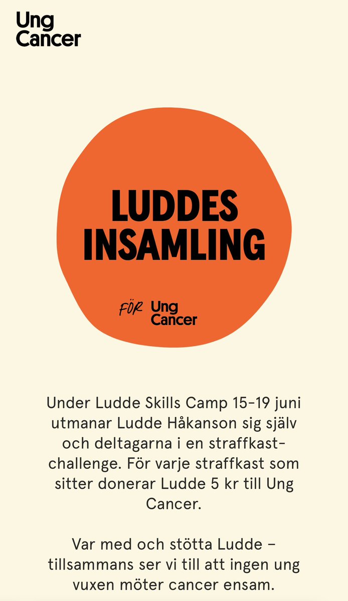 Stötta min insamling till <a href="/UngCancer/">Ung Cancer</a> 

ungcancer.adoveo.com/start/TWpBeFlX…
