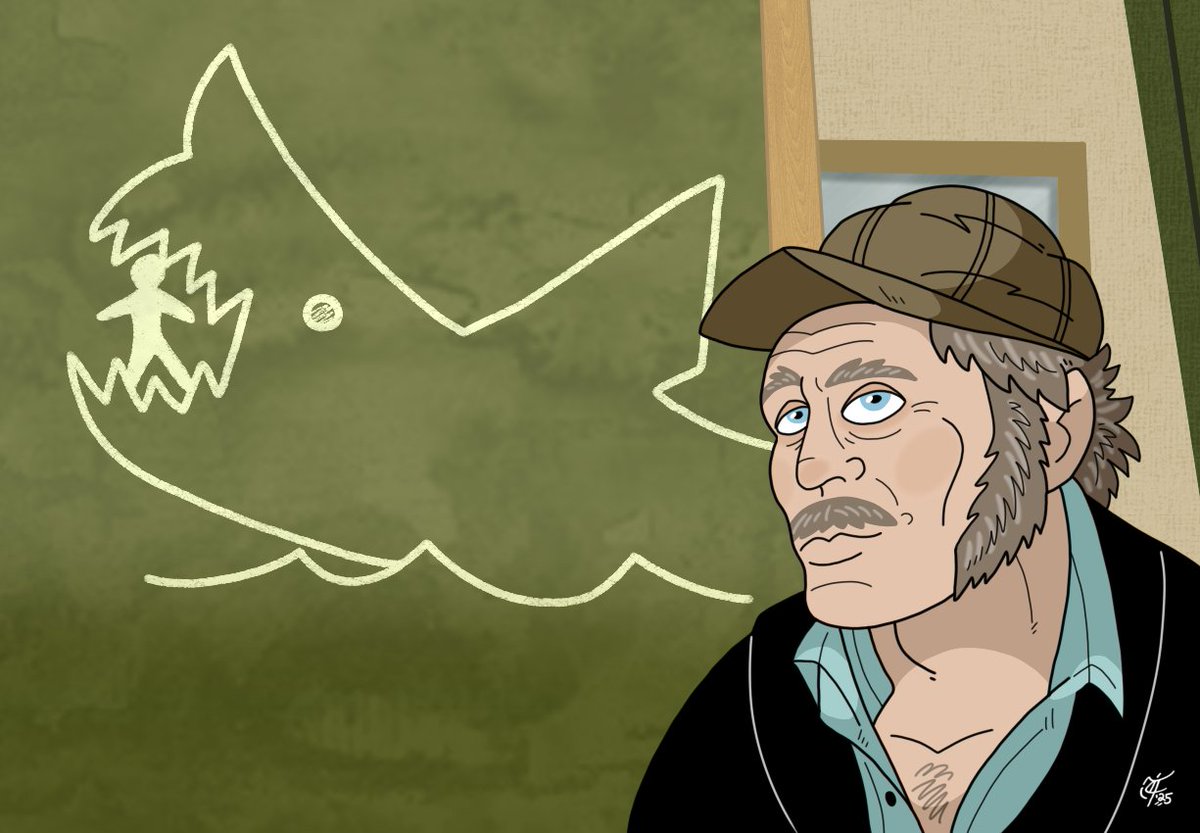 ScooterDoodles's tweet photo. "Y'all know me. Know how I earn a livin'. I'll catch this bird for you, but it ain't gonna be easy." ๐ฅ๐ฆ๐ช๐บ๐๐ #Jaws50 #Quint #RobertShaw #caricature #fanart #movietribute #screencapredraw #sharkhunter #farewellandadieutoyoufairspanishladies #herestoswimminwithbowleggedwomen https://t.co/BevZPBR5Kt