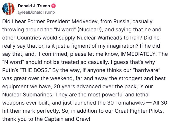 Finally, Trump has discovered the drunken ramblings of Dmitri AlcoMedvedev too.

“N word”??? He actually said the “N word”?? 😆