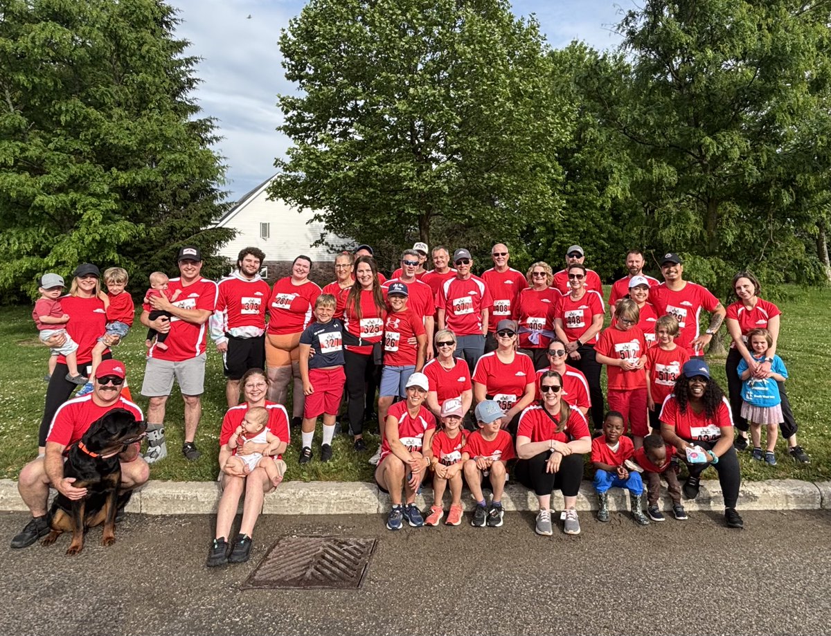 Team Wallenswine hit the track at The #hogjog  last week during Ontario Pork Congress! Thanks to our team of over 50 people (not all pictured here) and donors, we were able to exceed our $10,000 fundraising goal in support of <a href="/StratfordHOB/">Stratford House of Blessing Food Bank</a> ! Thank you for your support! 🐷🎉