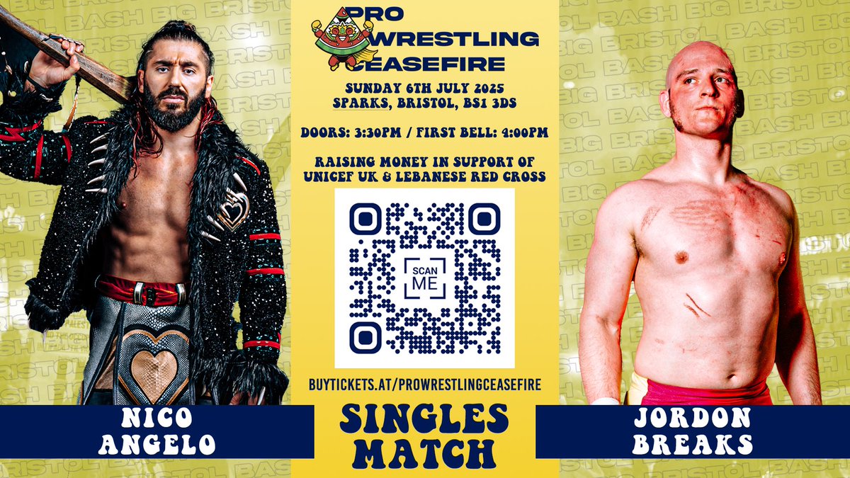 📣 BRISTOL NEWS:

NICO ANGELO vs JORDON BREAKS

That’s right, we still only book bangers.

🍉PWC: Big Bristol Bash!
📍SPARKS BRISTOL, BS1 3DS
🚪Doors: 3:30pm 🔔 Start: 4pm

🍻 Cheap Drinks
🧑‍🧑‍🧒‍🧒 All Ages Event
🎫 Family Tickets + Bundles Available
🔗 buytickets.at/prowrestlingce…