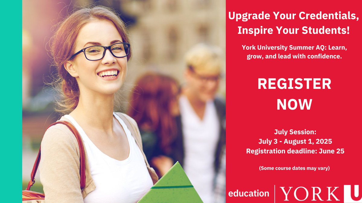 Grow your skills, grow your impact. York’s Summer AQ courses are here for your professional journey.
Tomorrow is the registration deadline for our July Session! 
Register today!
July Summer Session: July 3 – August 1
bit.ly/3ZAeAmi