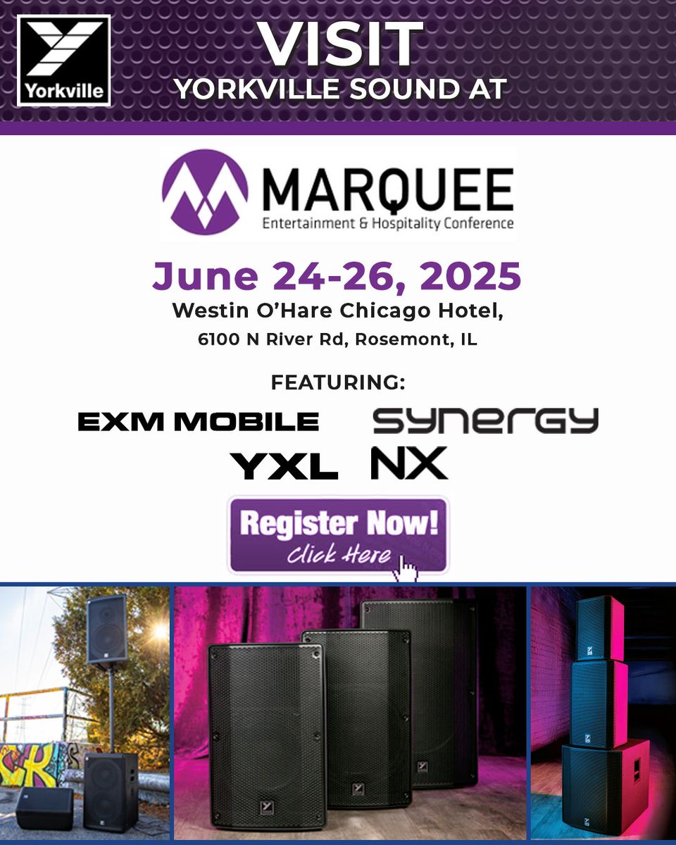 Join Yorkville Sound at the @marqueeshow in Chicago!  

We'll be exhibiting our latest gear for the mobile and club DJ.

Click here to register!

buff.ly/w0drPJK 

#mobiledj #danceclub #weddingdj