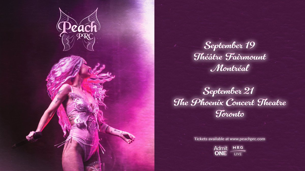 Rising star <a href="/peachprc/">Peach PRC</a> is coming to Montréal &amp; Toronto for a couple nights of pink pop chaos this September! 💖

Enter for a chance to win a pair of tickets before they go on sale!

🔗: bit.ly/4jYYydb
Presale | 6/26 at 10AM ET, code: PERFECT
On Sale | 6/27 at 10AM ET