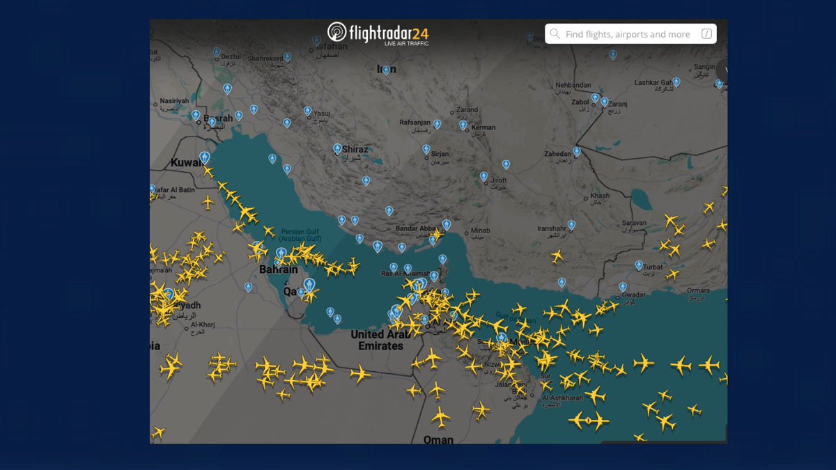 BREAKING Chaos in the skies as explosions in sky over Qatar. 

Gap in the busy flight route along the Gulf opening up.

(from flightradar24)