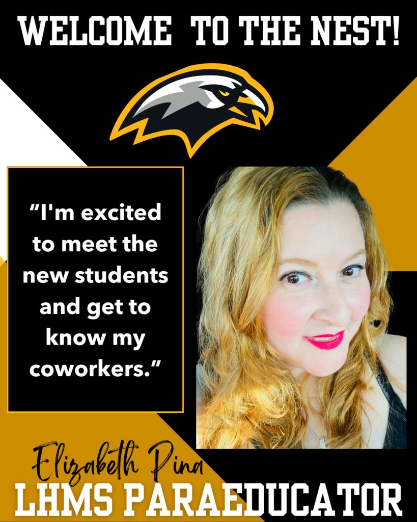 Please give a warm LHMS welcome to our Paraeducator, Ms. Pina! #LHMSHawks