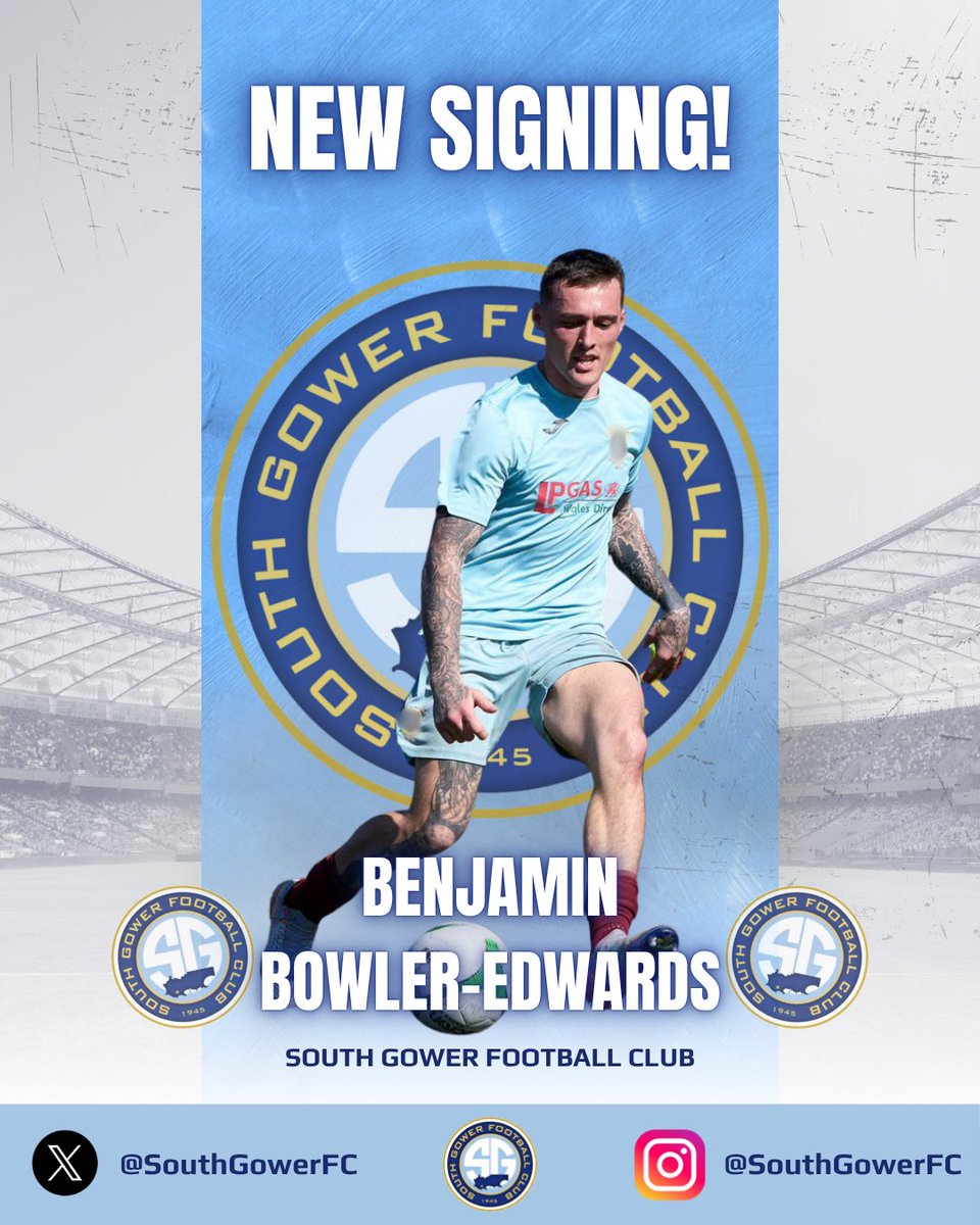 📰🚨New Signing🚨📰

South Gower are pleased to announce the signing of Benjamin Bowler-Edwards from Evans and Williams. 

Ben is an energetic midfielder who loves a tackle and running from deep.

Continued below ⬇️