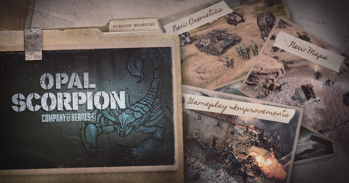 🦂Tomorrow!🦂
🗺️ New Maps
💥 Gameplay Improvements
🔥 Legendary Cosmetic Sets
🔎Check out the Mission Briefing to see what improvements are coming in the Opal Scorpion update - coh3.companyofheroes.com/2-1-0-mission-…