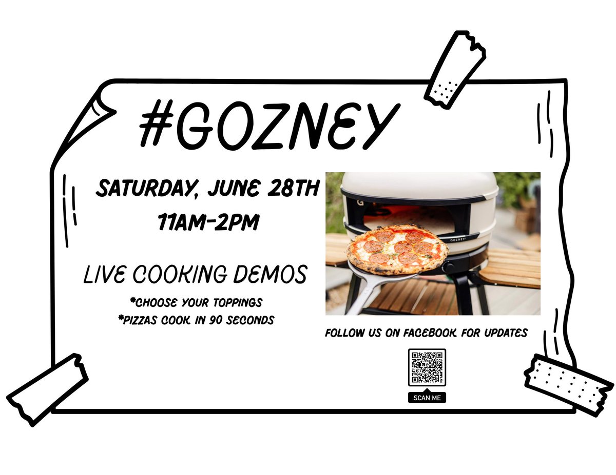 🍕 Join Us for a Gozney Pizza Oven Demo! 🔥
Come experience the power and flavor of the Gozney pizza oven in action! Whether you're a pizza pro or just love great food, you won't want to miss this.

📅 Saturday, June 28th
🕚 11:00 AM – 2:00 PM
📍Burger's Ace Hardware...
