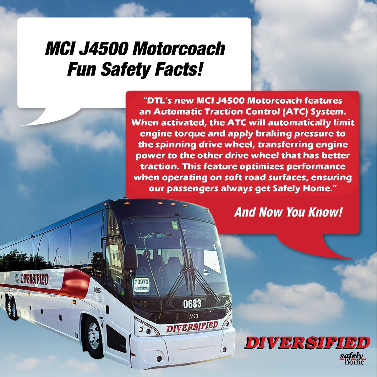 In the latest installment of our @MCICoach Safety Series, we’re highlighting the Automatic Traction Control System—one of the many innovations that make this new Motor Coach Industries model stand out from the rest.
#SafelyHome #MCI #newmotorcoach #SafetyFirst #funsafetyfact