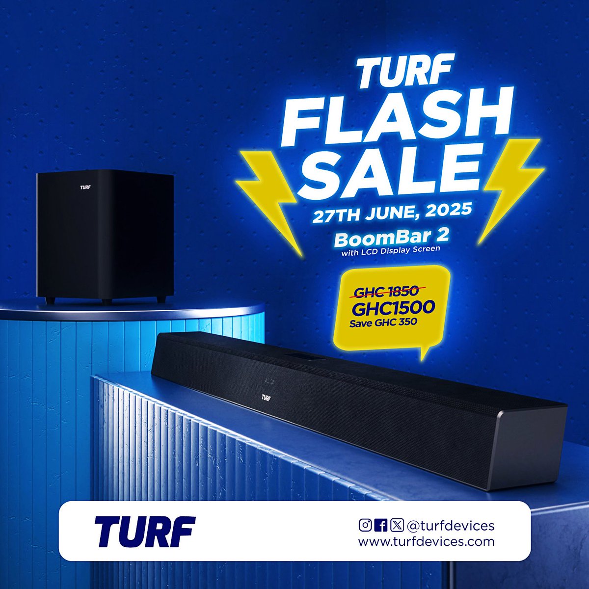 turfdevices's tweet photo. You asked and it’s here‼️
Don’t sleep on this deal… 🤑
The BoomBar 2 is going for GHC1500 this Friday, 27th June 2025.
Save GHC350 and turn up the vibes in your home!
#LimitedTimeOffer
#TurfFlashSale
#BoomBar2
#TurfBoomBar
#turfdevices https://t.co/PdcOb4bstA
