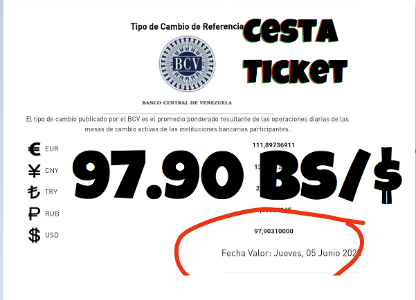 El #CestaTicket lo pagan a la tasa del día 5  del mes en curso. 
Este mes será una tasa de 97.9 y corresponde a la cantidad de 3.916 Bs.
¿Los Jubilados? Muchas Gracias por sus servicios !!!